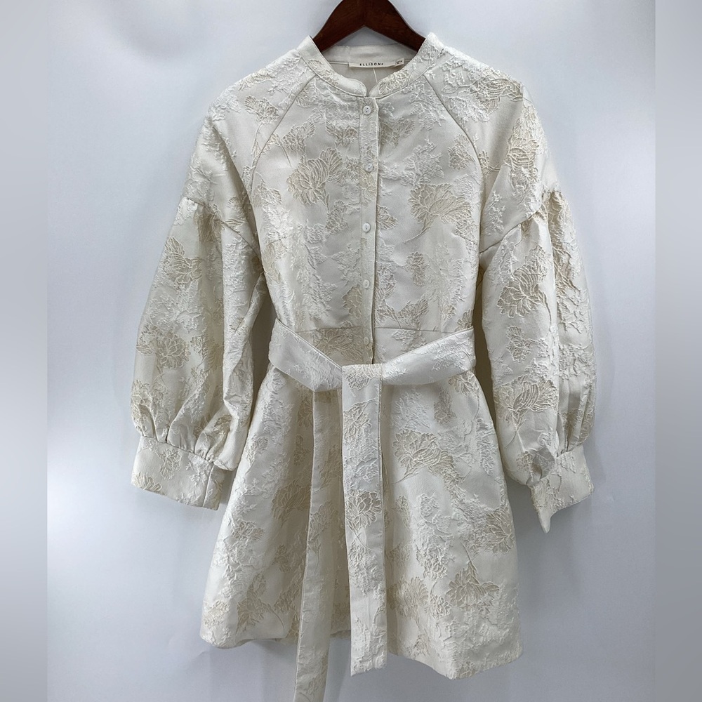 Ellison Shimmer Jacquad Dress in Cream - Picture 2 of 13